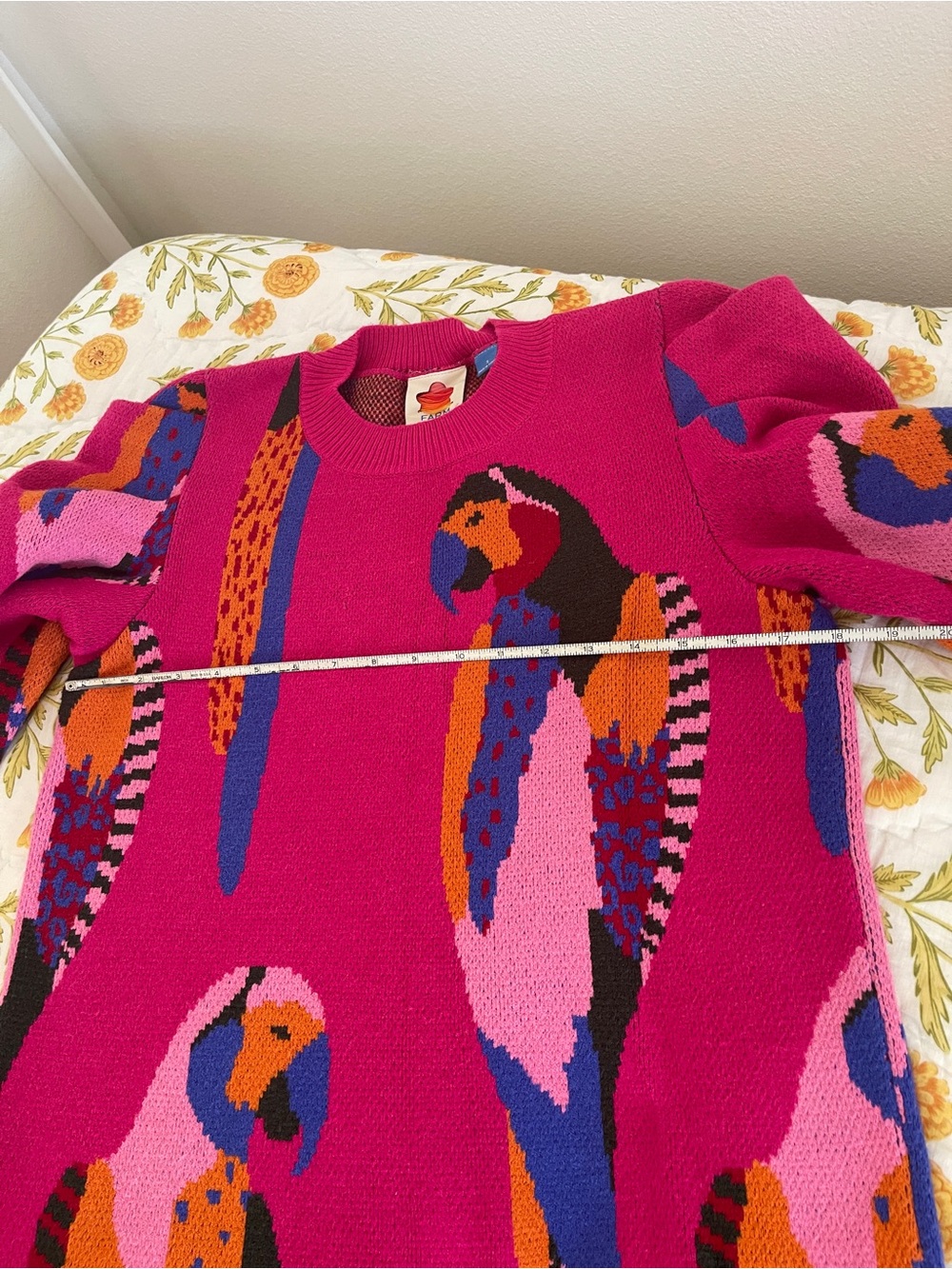 FARM Rio Hot Pink Parrot‑Print Knit Dress - Long Sleeve - Size S - Picture 8 of 12